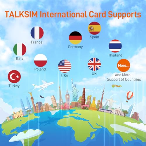 TALKSIM International Data eSIM Card 5GB 30 Days, 5G/4G LTE Coverage in 50 Countries