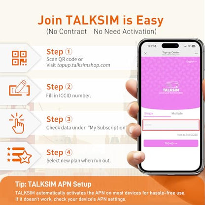 TALKSIM Data SIM Card 15GB 180 Days Support AT&T, T-Mobile and Verizon