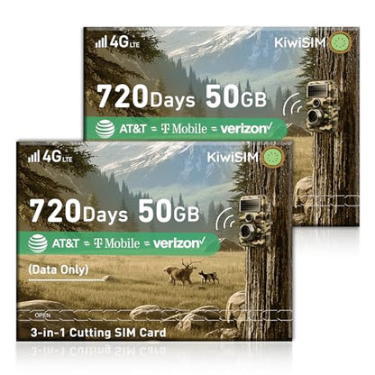 KiwiSIM 2PCS LTE IoT Data SIM Card 50GB 2 Years for Trail Camera & Security Camera
