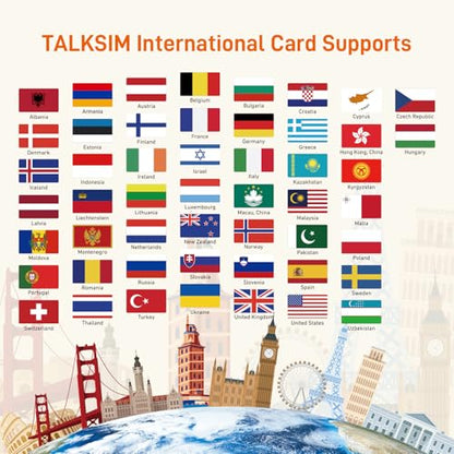 TALKSIM International Data SIM Card 10GB 30 Days, 5G/4G LTE Coverage in 50 Countries