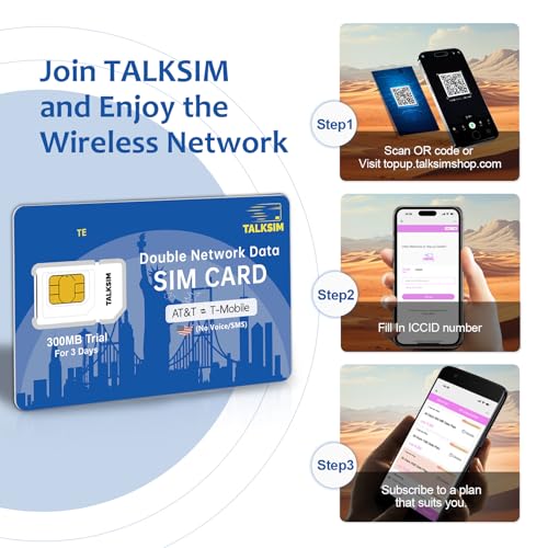 TALKSIM Prepaid 5G/4G LTE Data SIM Card Support AT&T, T-Mobile Network