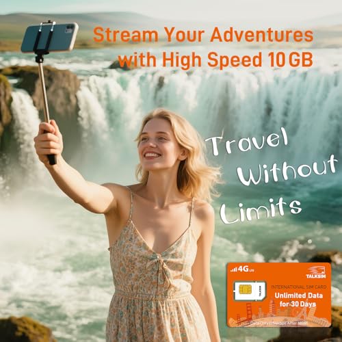 TALKSIM International Data SIM Card 10GB 30 Days, 5G/4G LTE Coverage in 50 Countries