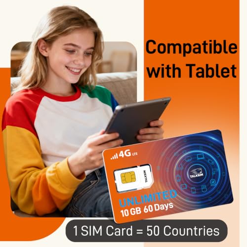 TALKSIM Unlimited Data SIM Card 10GB 60 Days Works with AT&T and Verizon Network