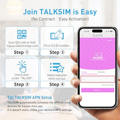 TALKSIM International Data SIM Card 12GB 60 Days, 4G LTE Coverage in 45 Countries