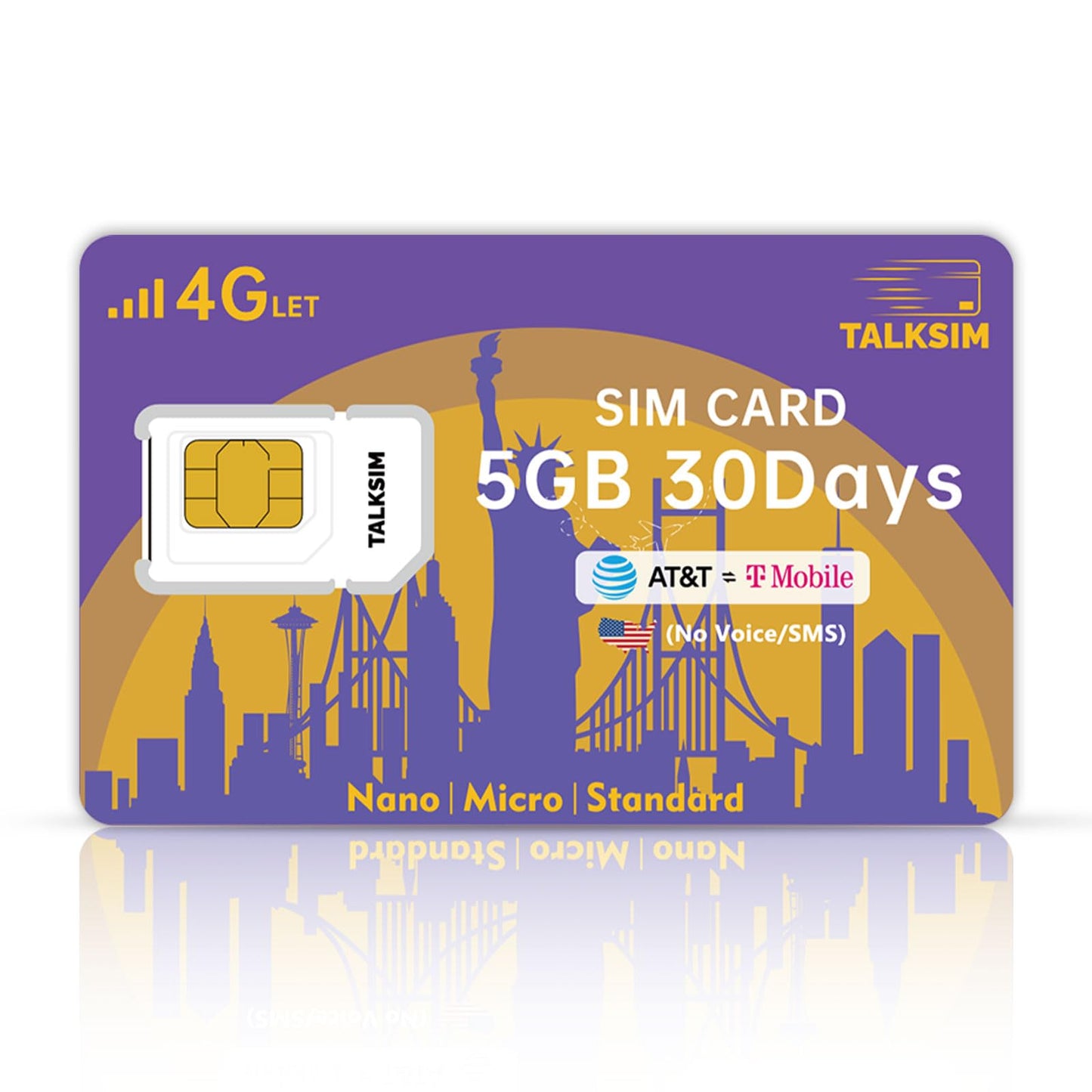 TALKSIM Data SIM Card 5GB 30 Days Support AT&T, T-Mobile, 4G LTE Cellular SIM USA Card Compatible with Unlocked Security Camera/Router/Mobile WiFi Hotspot/GPS Tracker/Tablet iot Devices