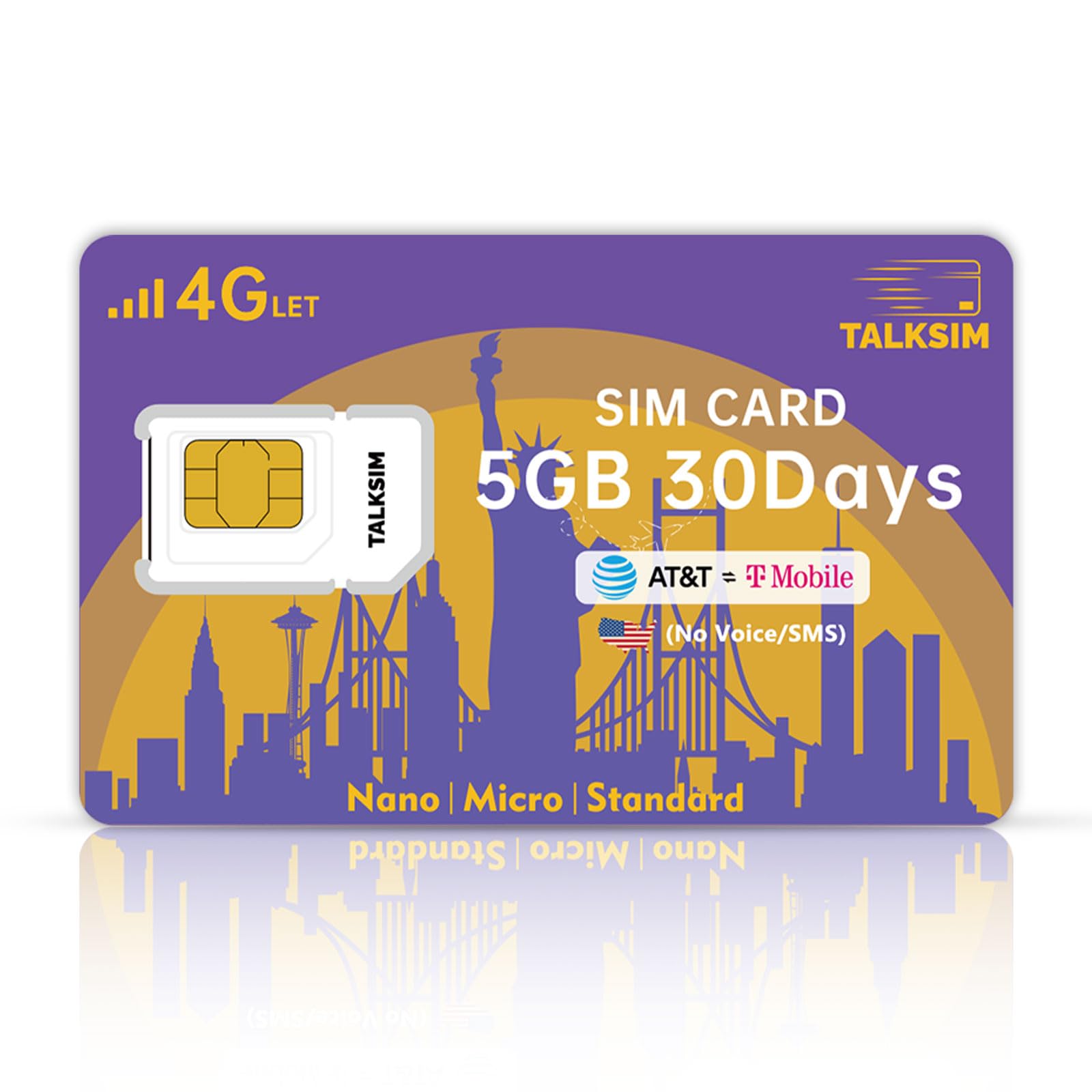 TALKSIM Data SIM Card 5GB 30 Days Support AT&T, T-Mobile, 4G LTE Cellular SIM USA Card Compatible with Unlocked Security Camera/Router/Mobile WiFi Hotspot/GPS Tracker/Tablet iot Devices