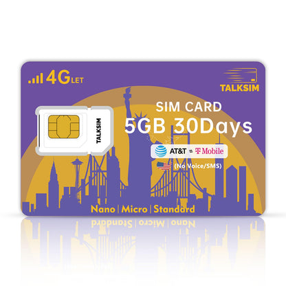 TALKSIM Data SIM Card 5GB 30 Days Support AT&T, T-Mobile, 4G LTE Cellular SIM USA Card Compatible with Unlocked Security Camera/Router/Mobile WiFi Hotspot/GPS Tracker/Tablet iot Devices