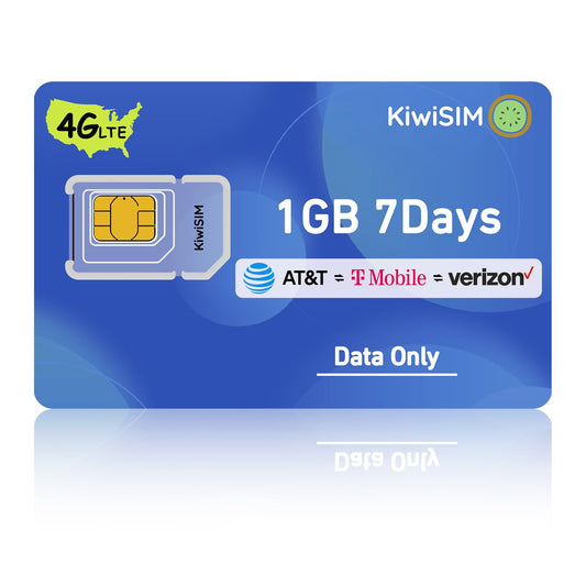 KiwiSIM 4G LTE SIM Card 1GB 7 Days, US Data Only Sim Card for AT&T/T-Mobile/Verizon