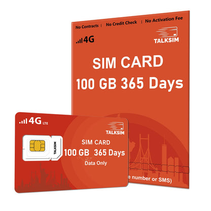 TALKSIM Data SIM Card Works with Verizon, AT&T and T-Mobile (100GB 365 Days)