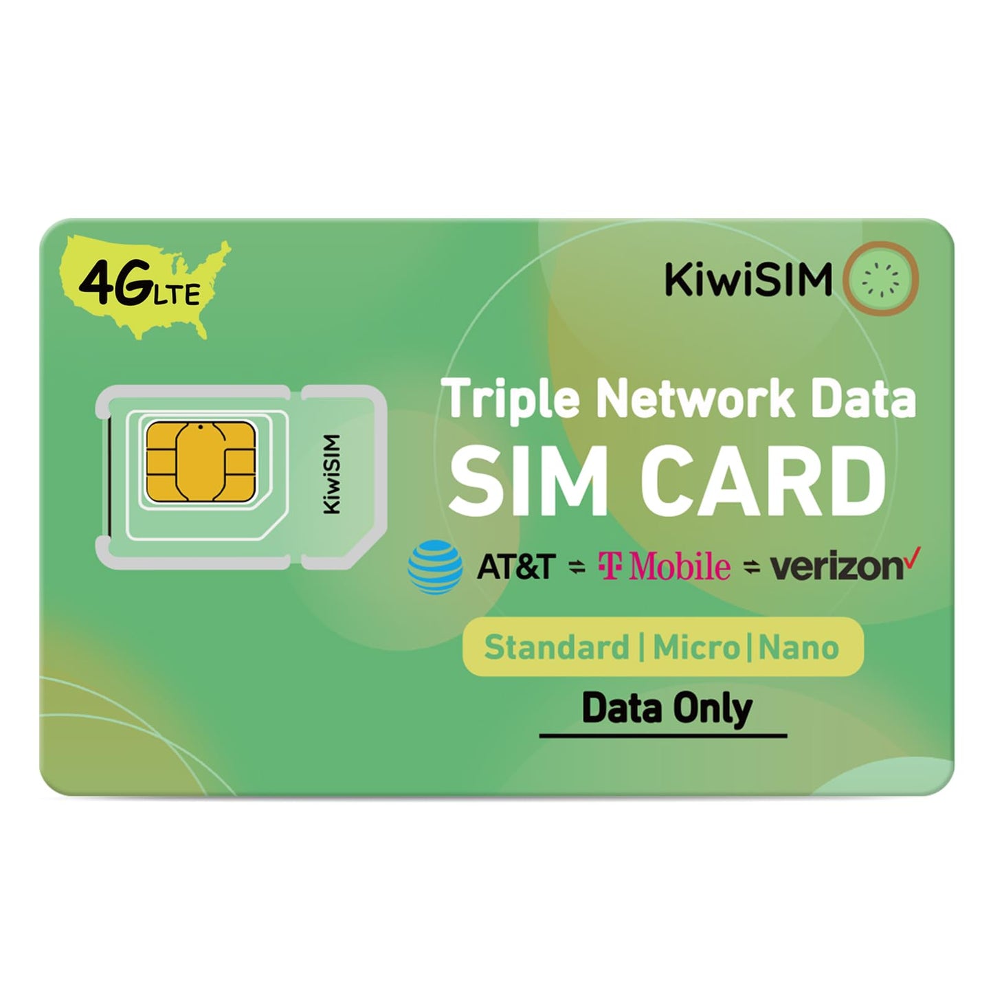 KiwiSIM SIM Card for Data Only, 4G LTE USA/EU Support for US 3 Network