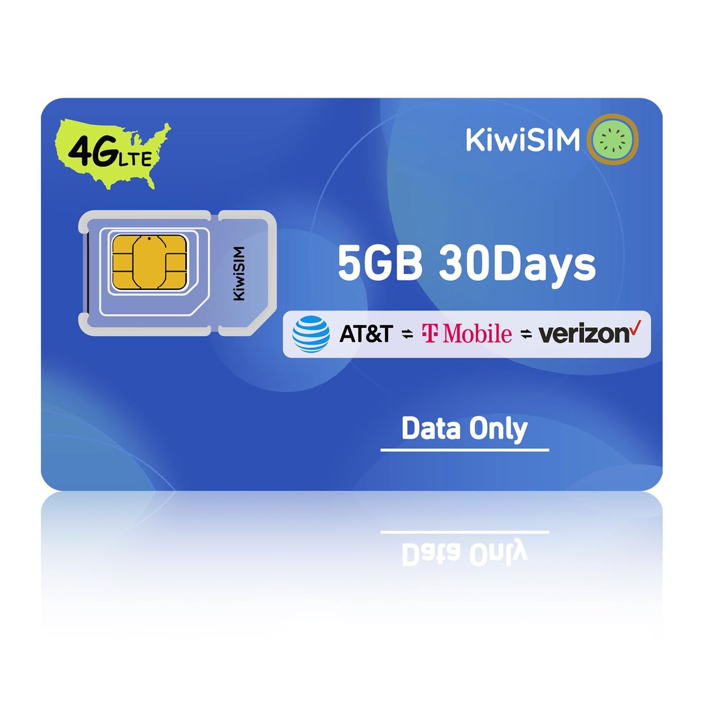 KiwiSIM 4G Data Only SIM Card, 3 in 1 SIM(5GB 30 Days)，Support for USA 3 Network
