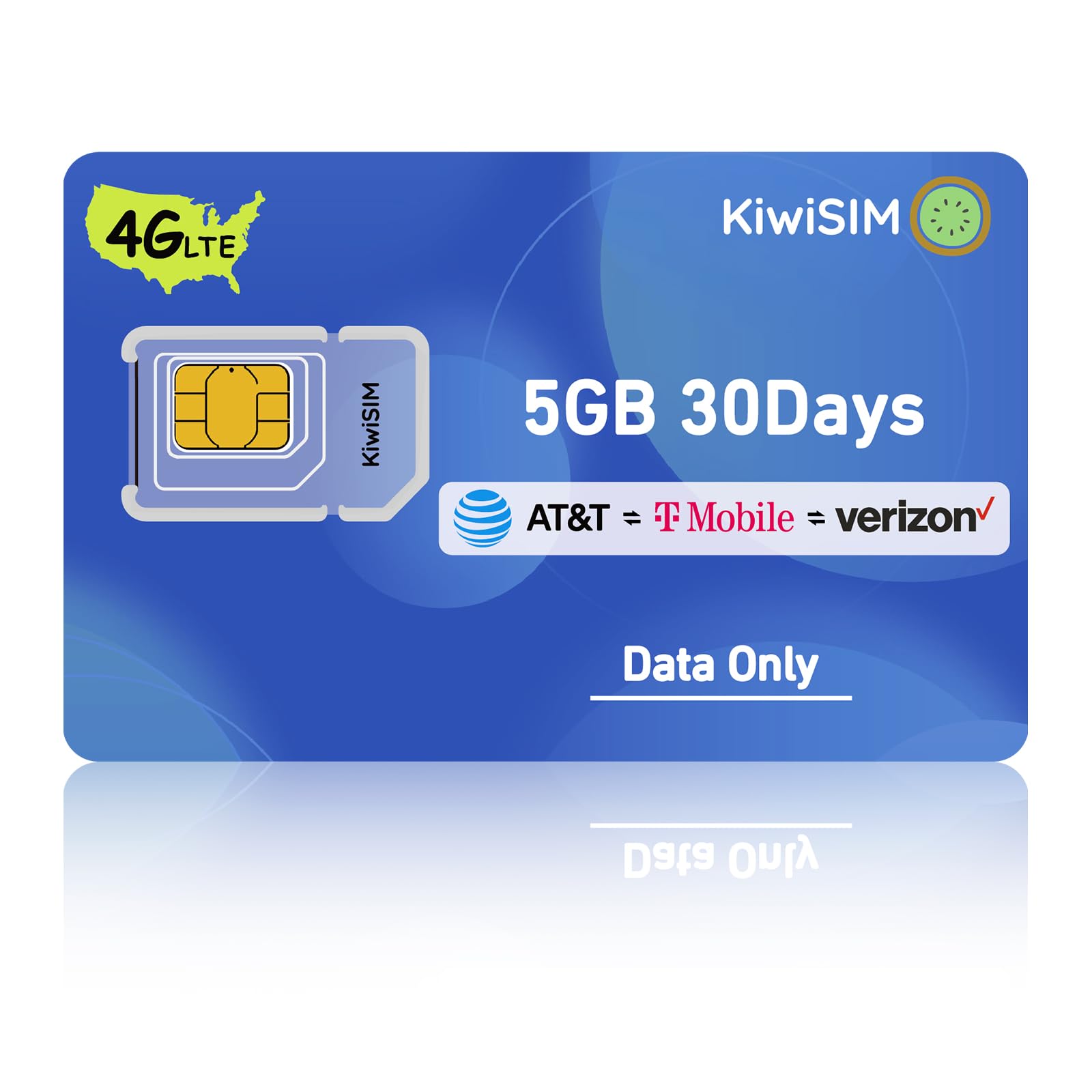 KiwiSIM 4G Data Only SIM Card, 3 in 1 SIM(5GB 30 Days)，Support for USA 3 Network