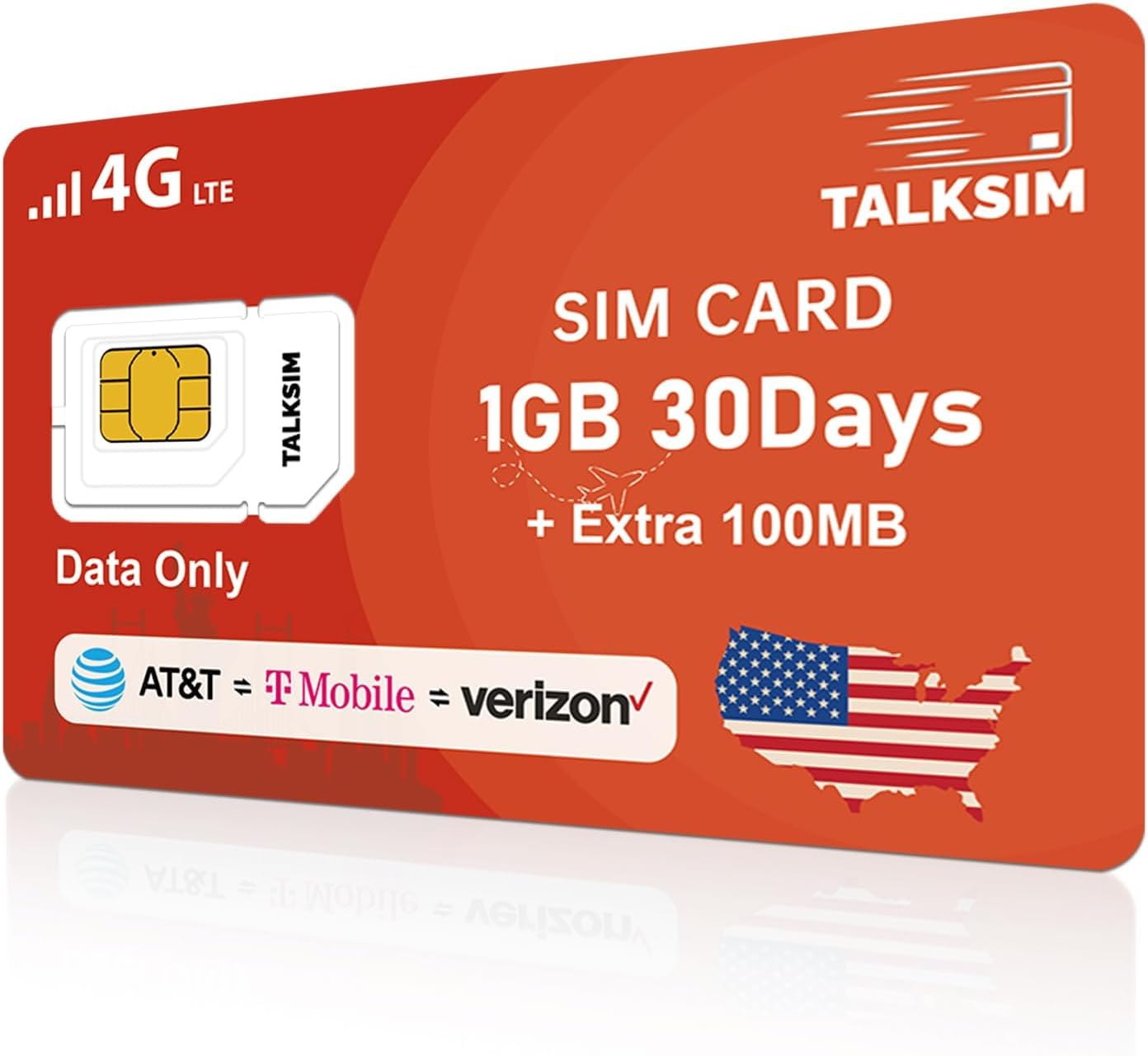 TALKSIM Data SIM Card 1.1GB 30 Days Support Verizon, AT&T and T-Mobile, 4G LTE USA SIM Compatible with Unlocked Security Camera/GPS Tracker/Router/Mobile WiFi Hotspot/Tablet iot Devices