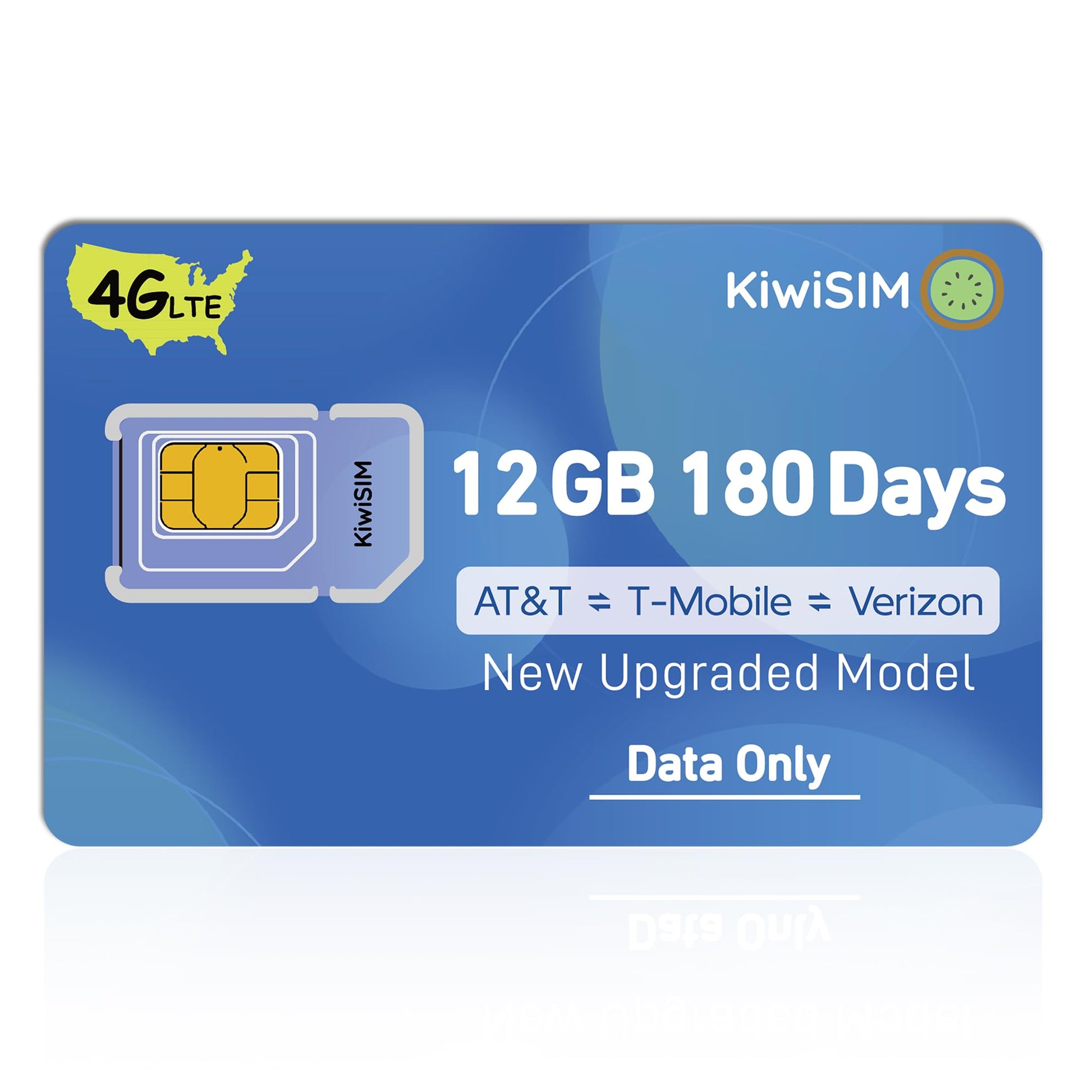 KiwiSIM Data SIM Card 12GB 180 Days, 4G LTE SIM Card Support for 3 Service Provider