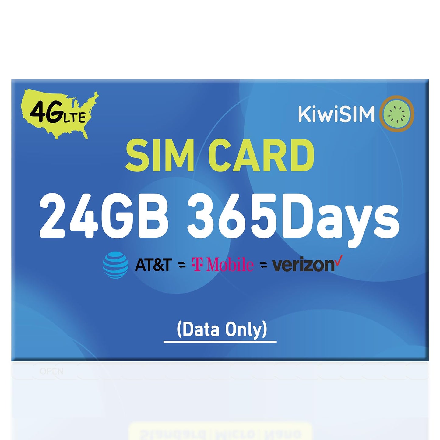 KiwiSIM Data SIM Card 24GB 365 Days, 4G LTE SIM Card Support for 3 Network