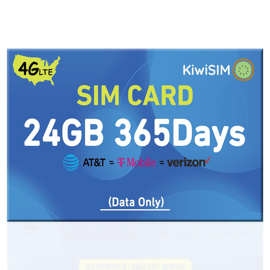 KiwiSIM Data SIM Card 24GB 365 Days, 4G LTE SIM Card Support for 3 Network
