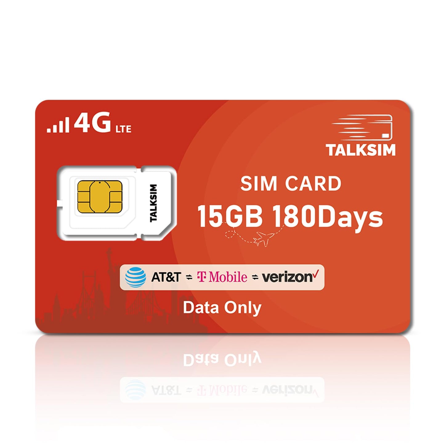 TALKSIM Data SIM Card 15GB 180 Days Support AT&T, T-Mobile and Verizon