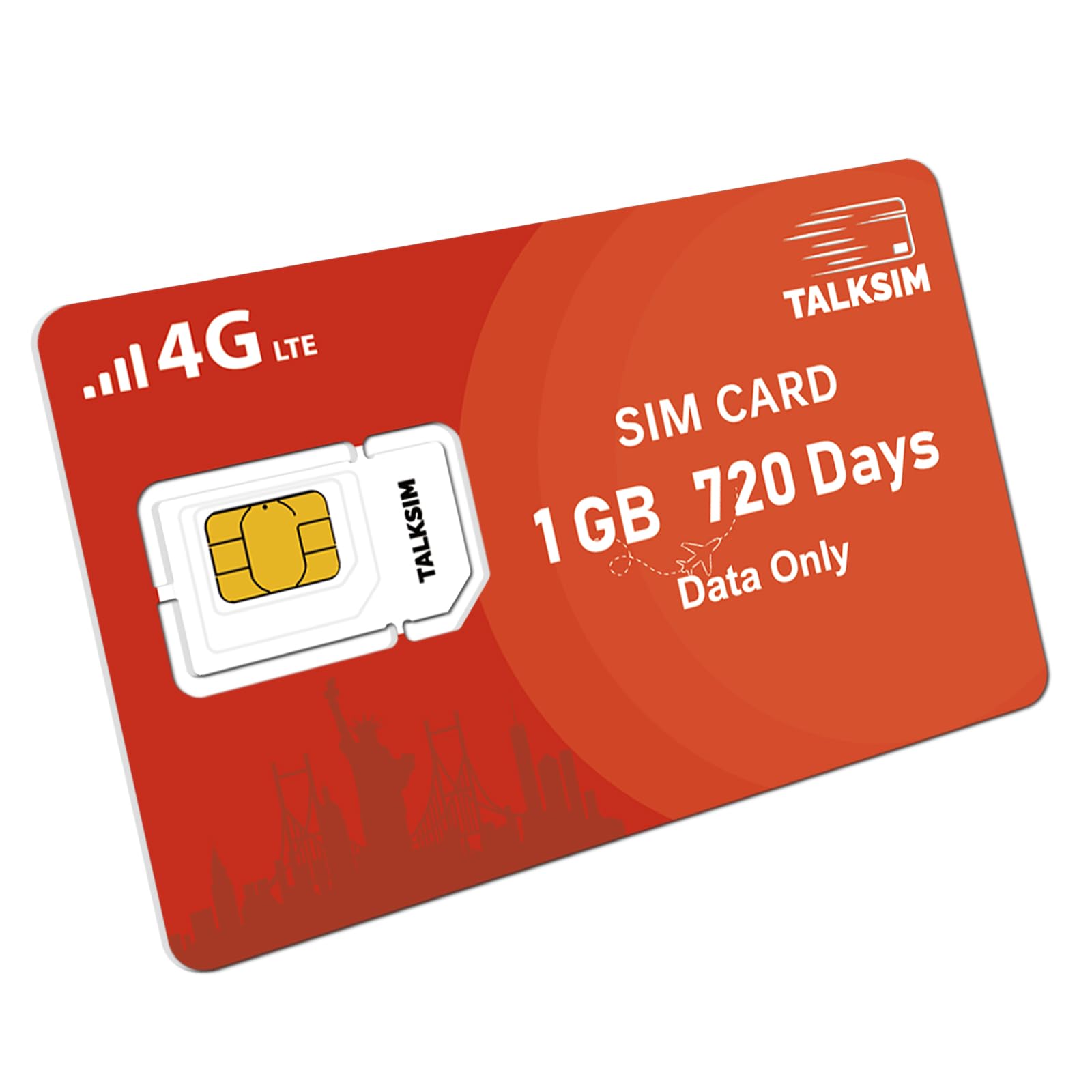 TALKSIM Data SIM Card 1GB 720 Days Works with AT&T, Verizon