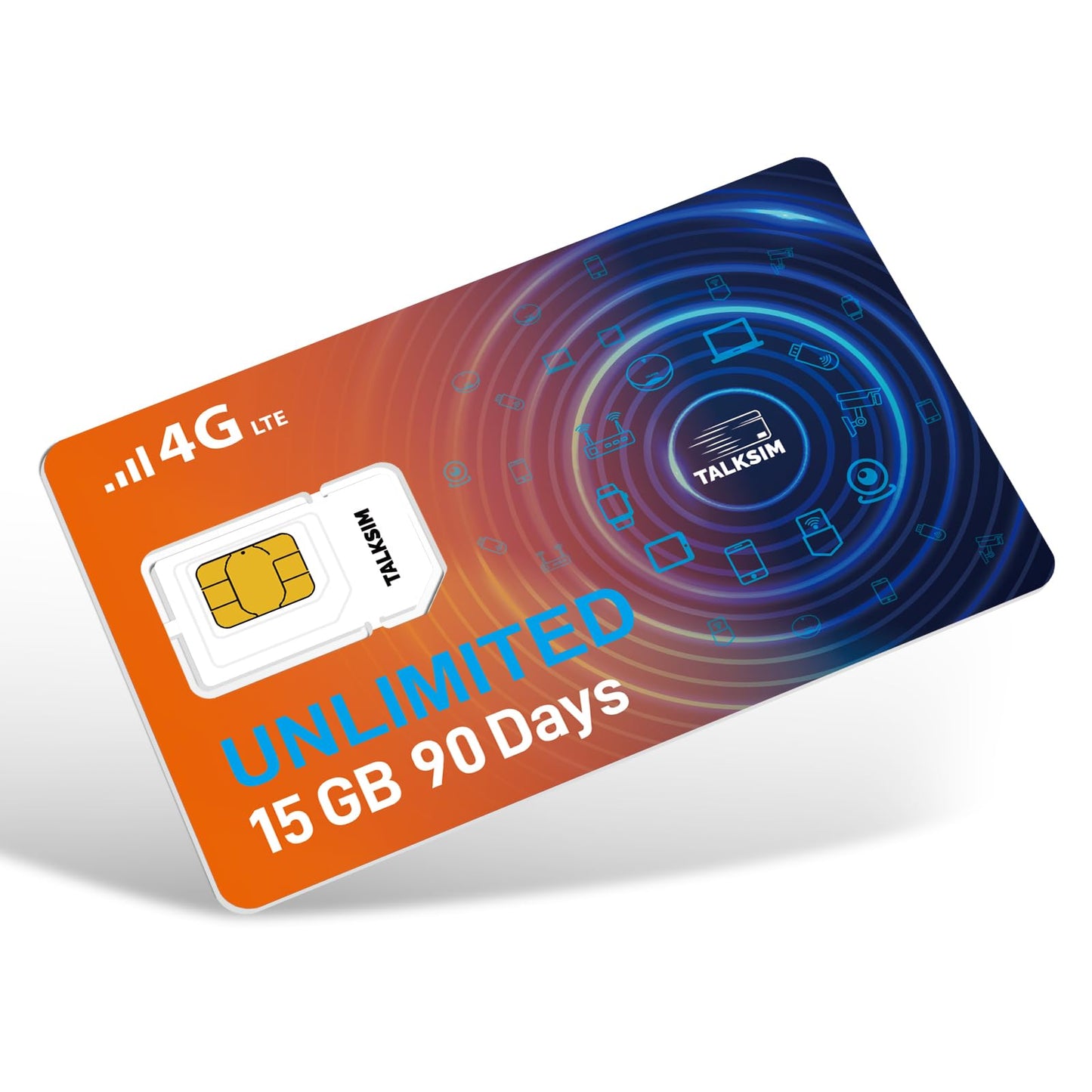 TALKSIM Unlimited Data SIM Card 15GB 90 Days Works with AT&T and Verizon Network