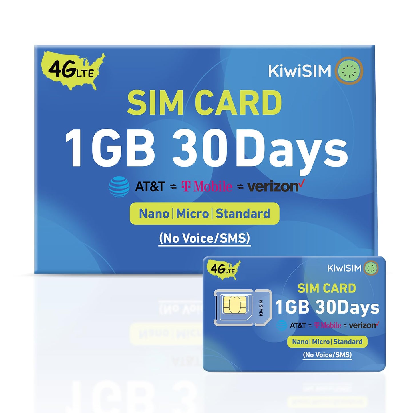 KiwiSIM 4G SIM Card 1GB 30 Days, USA Data SIM Card Support for 3 Network