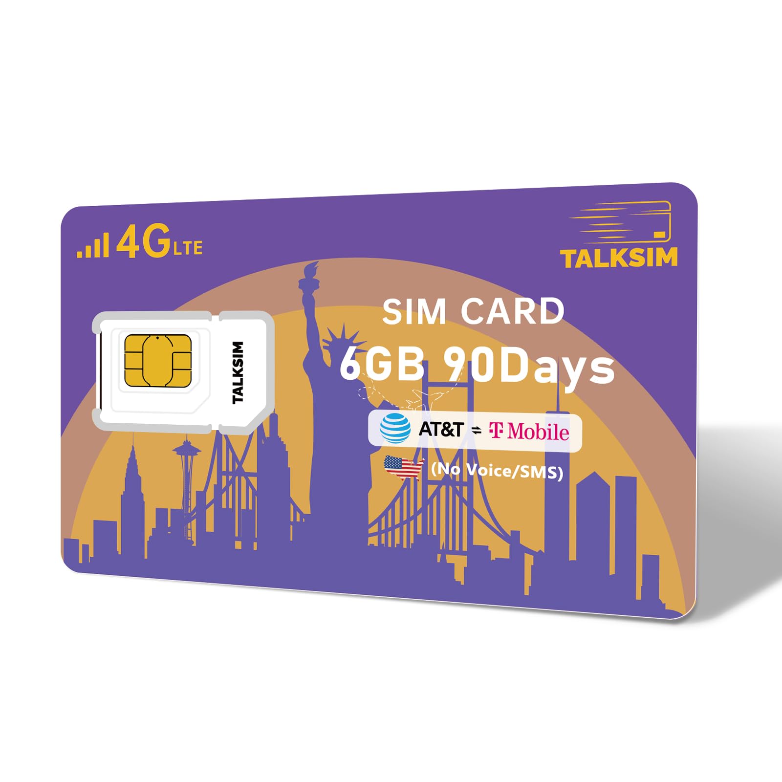 TALKSIM Data SIM Card 6GB 90 Days Support AT&T, T-Mobile, 4G LTE USA SIM Compatible with Unlocked Security Camera/Tablet/Smart Watch/Hunting Trail Camera/GPS Tracker iot Devices
