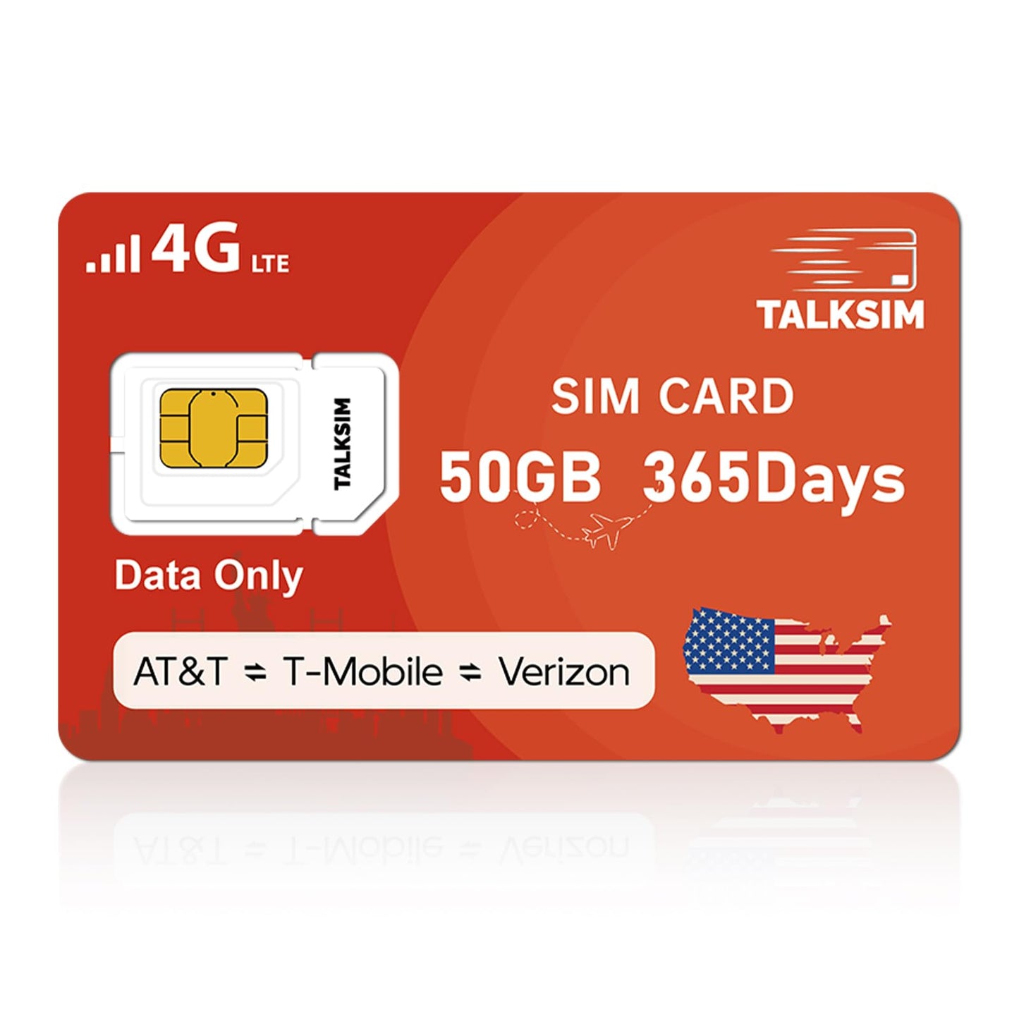 TALKSIM Data SIM Card 50GB 365 Days Works with Verizon, AT&T and T-Mobile