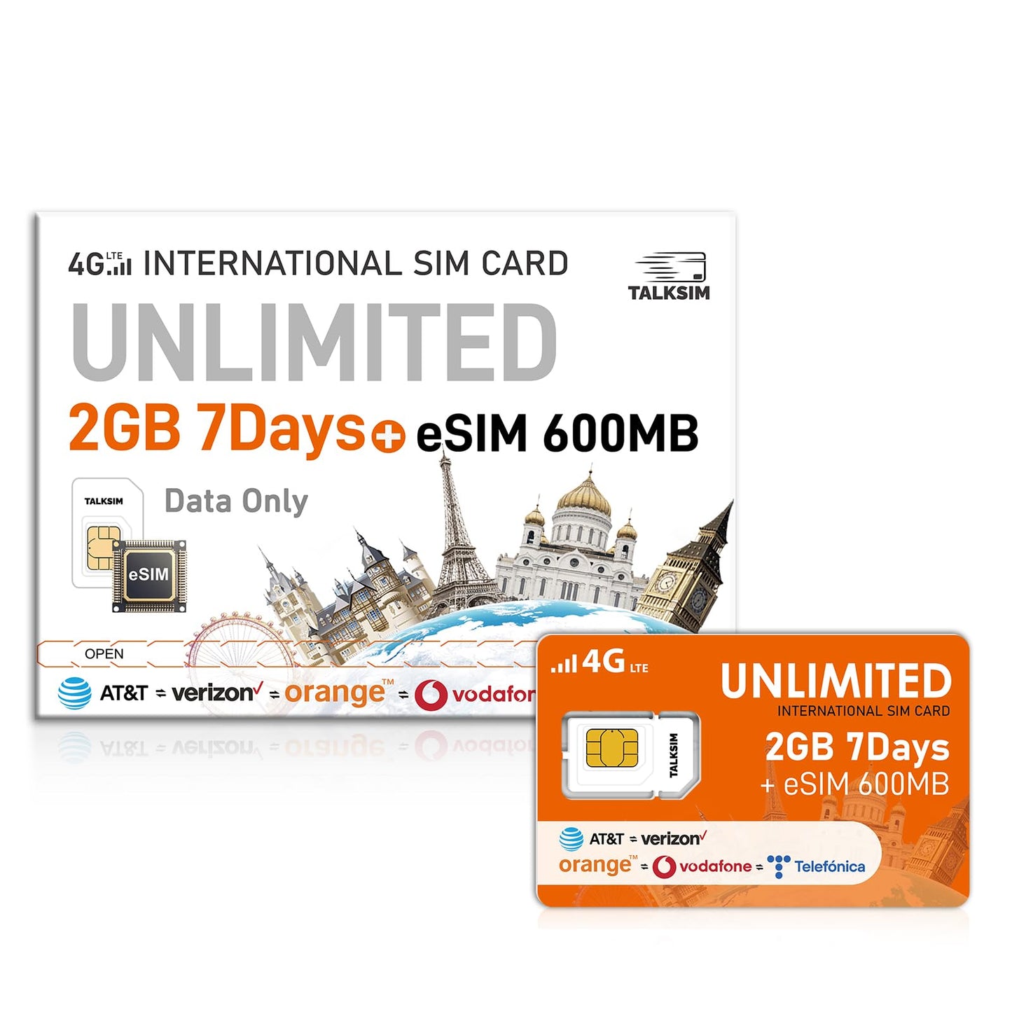 TALKSIM International Data SIM & eSIM Card Unlimited 2GB 7 Days SIM and 600MB