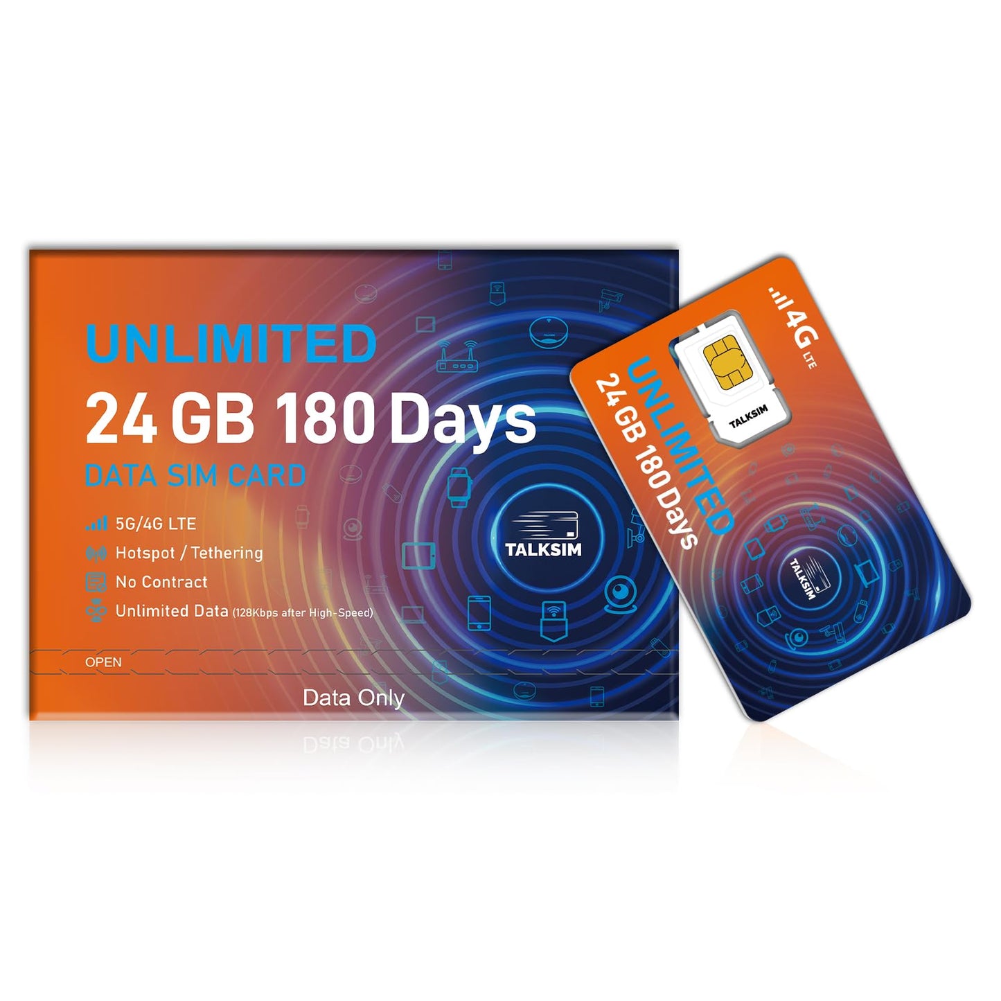 TALKSIM Unlimited Data SIM Card 24GB 180 Days Works with AT&T and Verizon Network