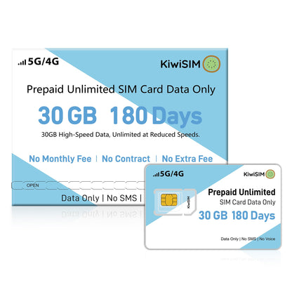 KiwiSIM Prepaid Data SIM Card USA - 30GB High Speed 5G/4G LTE