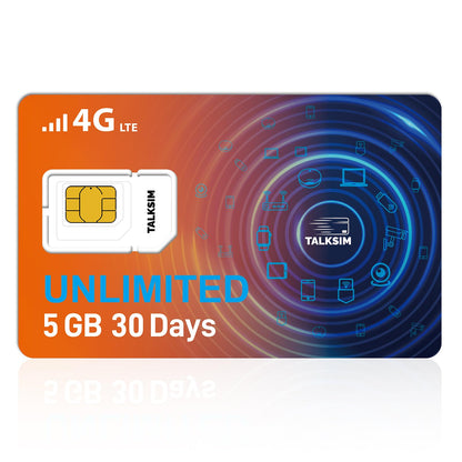 TALKSIM Unlimited Data SIM Card 5GB 30 Days Compatible with AT&T and Verizon Network