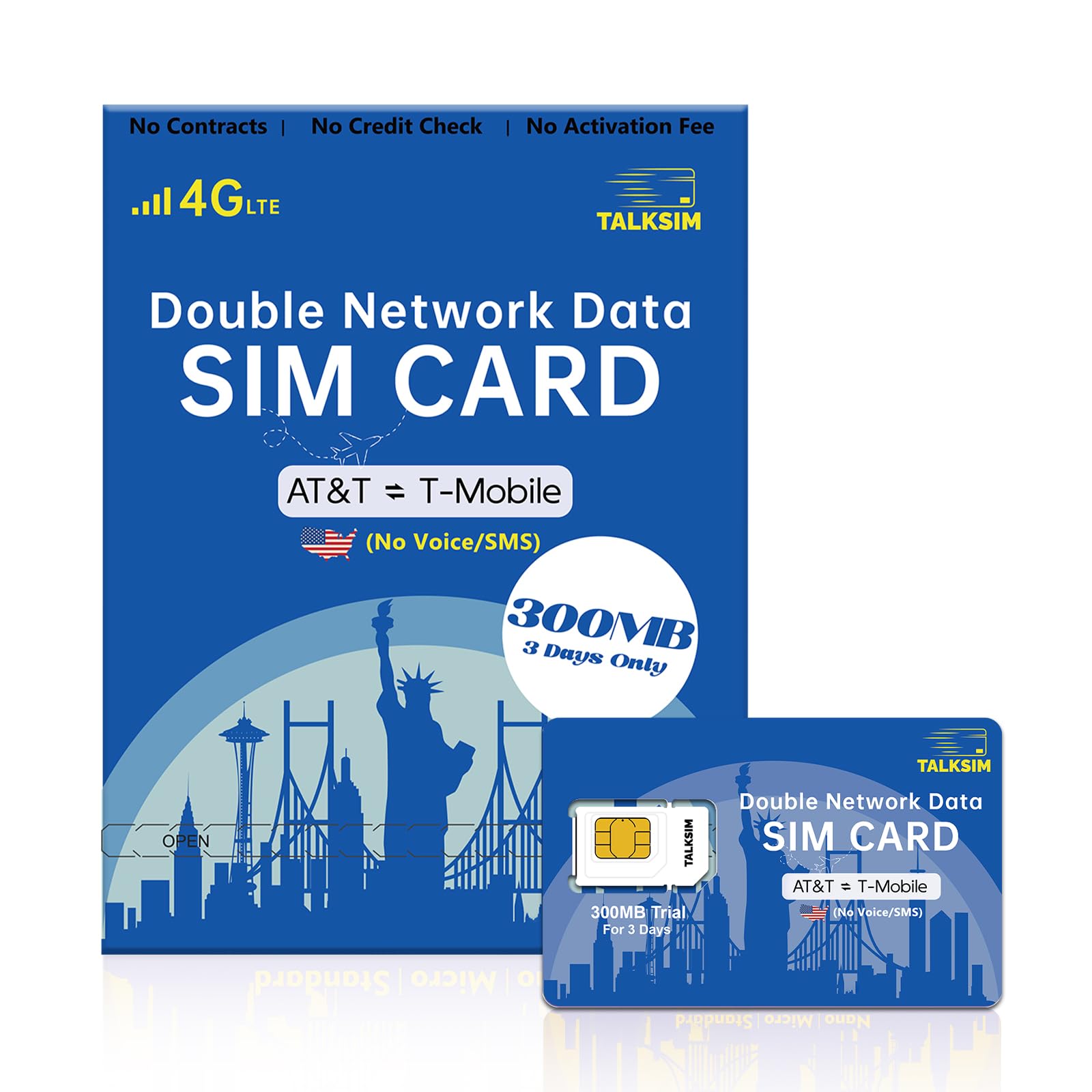 TALKSIM Prepaid 5G/4G LTE Data SIM Card Support AT&T, T-Mobile Network