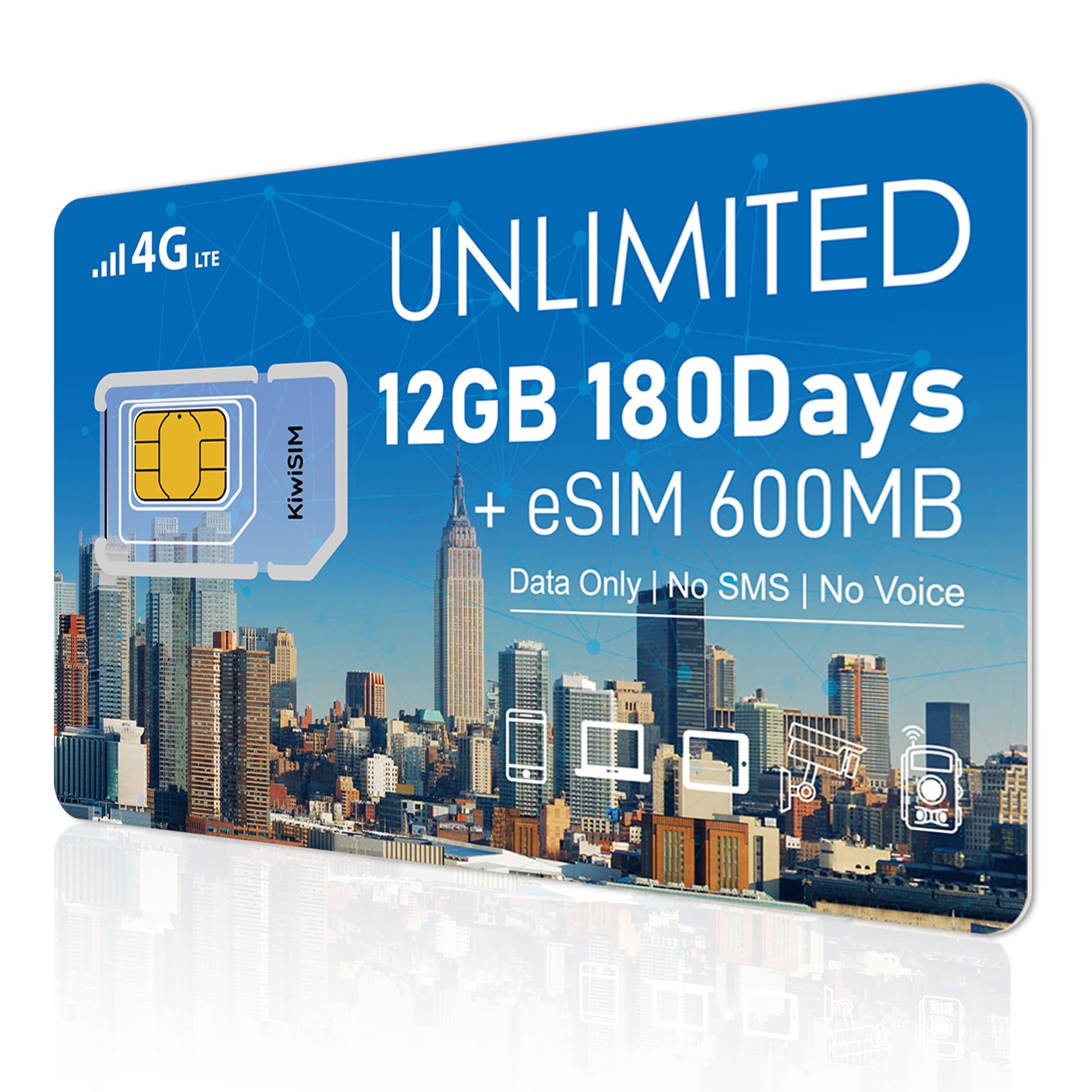 KiwiSIM 12GB SIM Card & eSIM, Unlimited SIM Data Card for Europe/USA