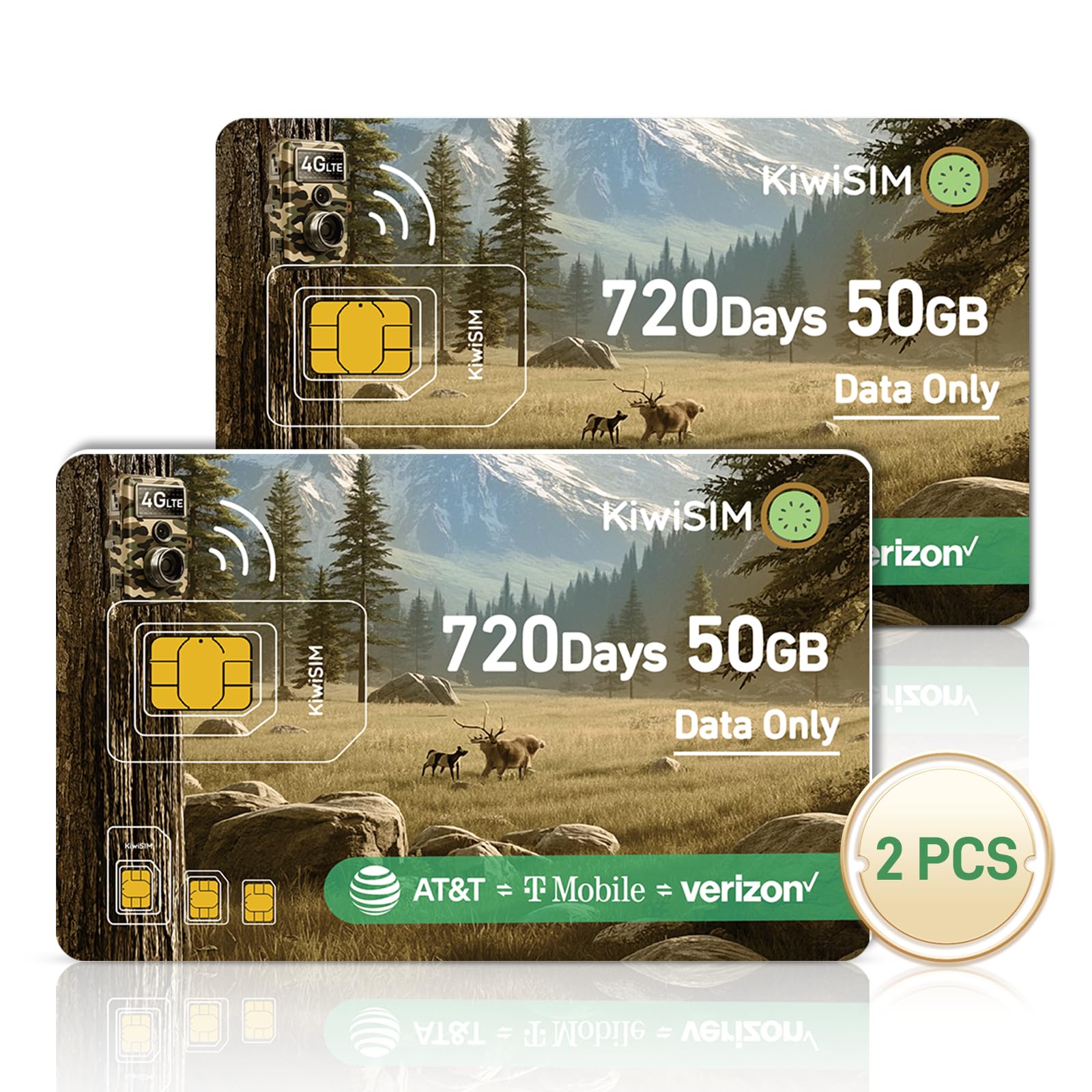 KiwiSIM 2PCS LTE IoT Data SIM Card 50GB 2 Years for Trail Camera & Security Camera