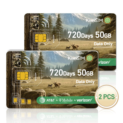 KiwiSIM 2PCS LTE IoT Data SIM Card 50GB 2 Years for Trail Camera & Security Camera